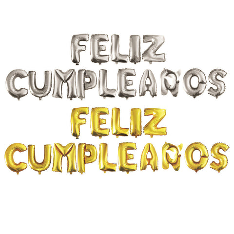 Feliz Cumpleaños Text Foil Balloon, 16-Inch, 15-Piece