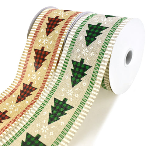 Plaid Christmas Tree Dash Edged Wired Ribbon, 2-1/2-Inch, 10-Yard