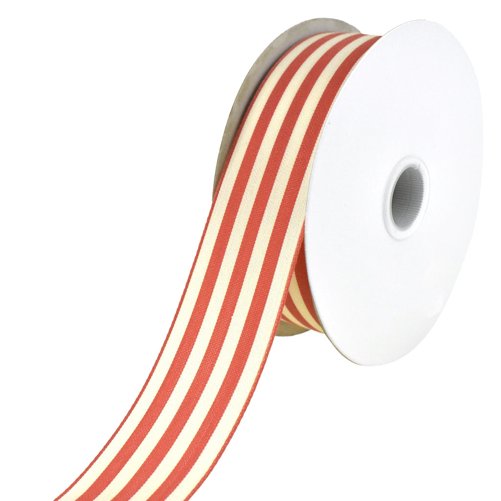 Striped Ivory Cotton Ribbon, 1-1/2-Inch, 25-Yard - Coral