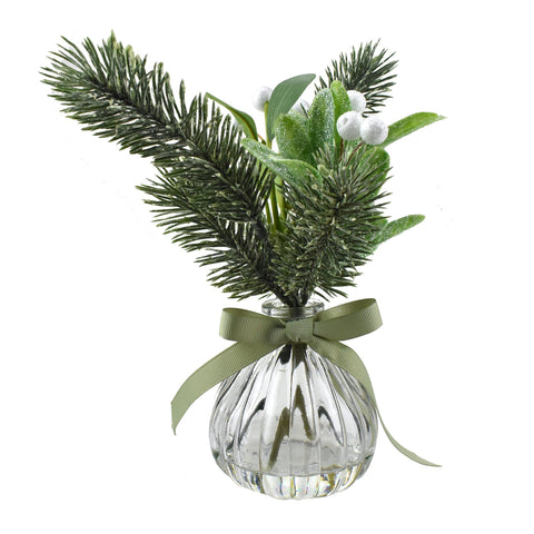 Artificial Snowy Mistletoe and Pine Leaves in Vase, 9-Inch