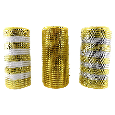 Metallic Mesh Wrap Ribbon, Gold, 6-Inch, 5-Yard, 3-Piece