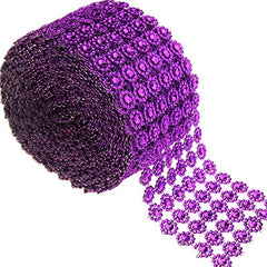 Flower Rhinestone Diamond Mesh Wrap Ribbon, 4-Inch, 10 Yards