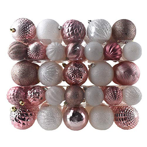 Shatterproof Christmas Ornament Pack, Rose Gold, Assorted Sizes, 72-Piece