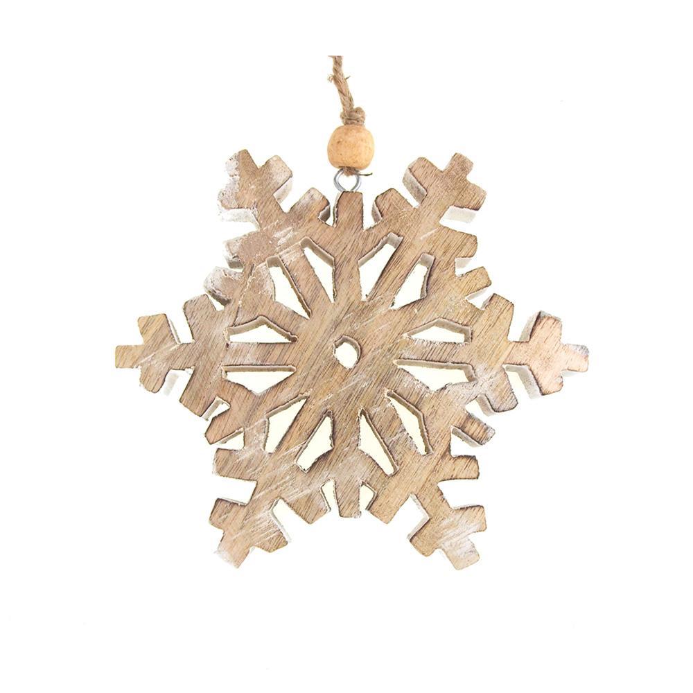 Dendrite Snowflake Wooden Christmas Ornament, Natural/White, 5-Inch