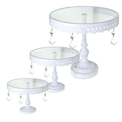Round Metal Cake Stand with Glass Top, 10-1/4-Inch, 3 Piece