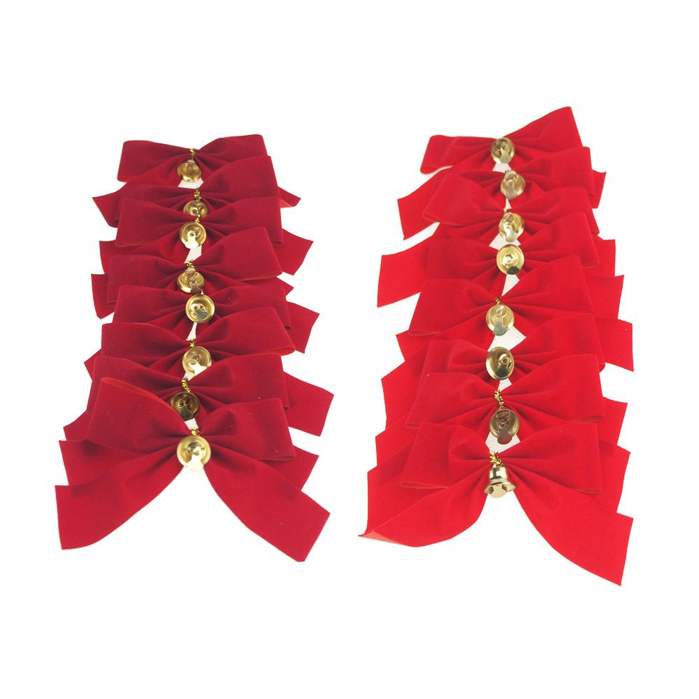 Pre-tied Christmas Velvet Bows with Bells, Red, 3-1/2-Inch, 2-Pack