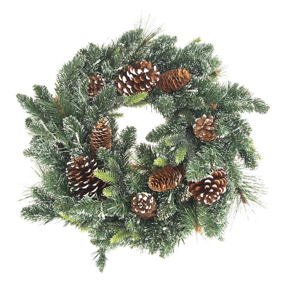 LED Artificial Winter Pine Wreaths with Pine Cones, Green, 21-Inch