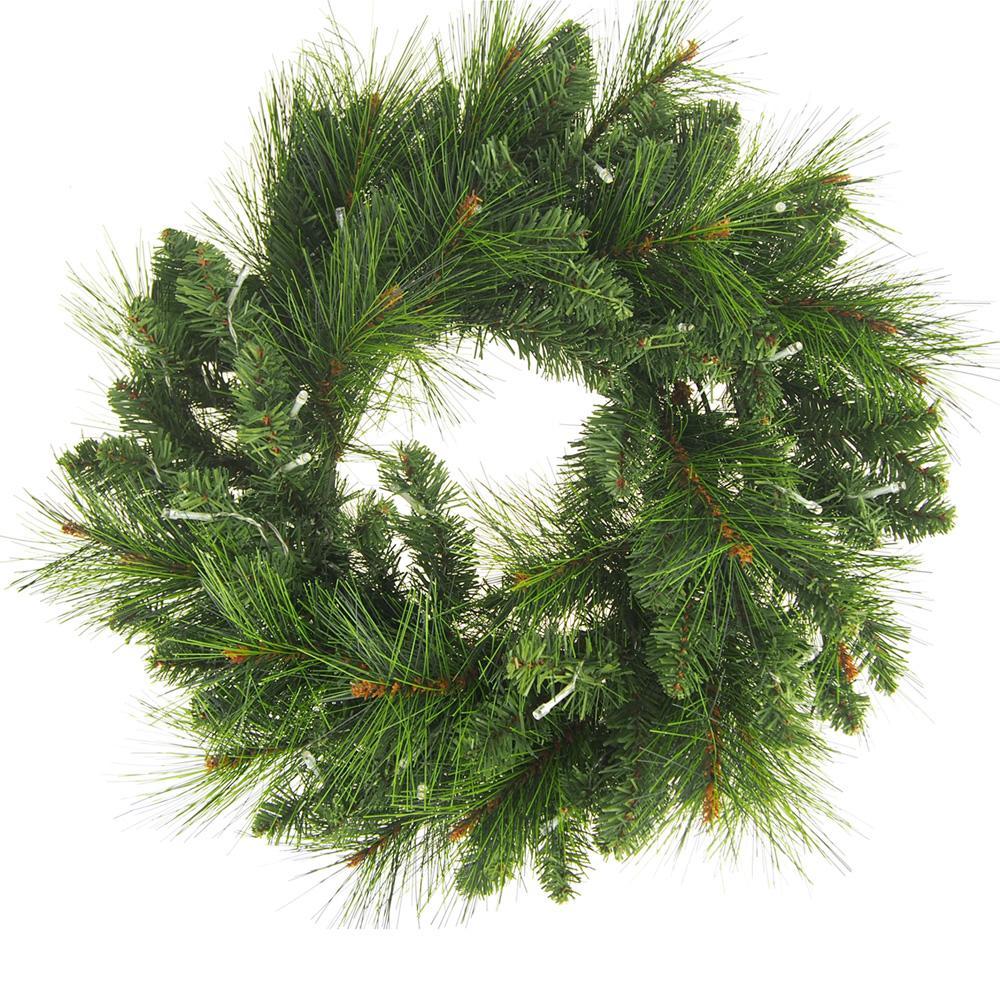 LED Artificial Pine Christmas Wreaths, Green, 21-Inch