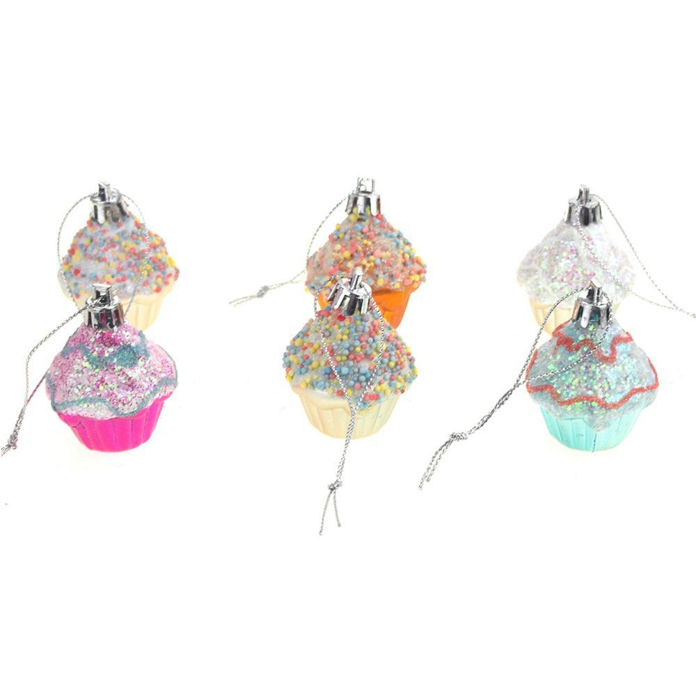 Hanging Plastic Cupcake Christmas Ornaments, 2-Inch, 6-Piece