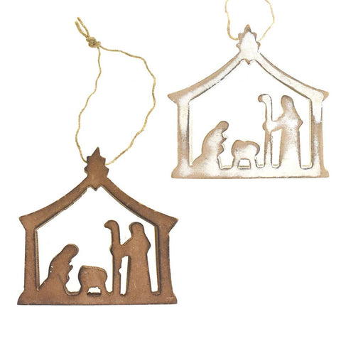 Wooden Nativity Scene Christmas Ornament, 3-Inch