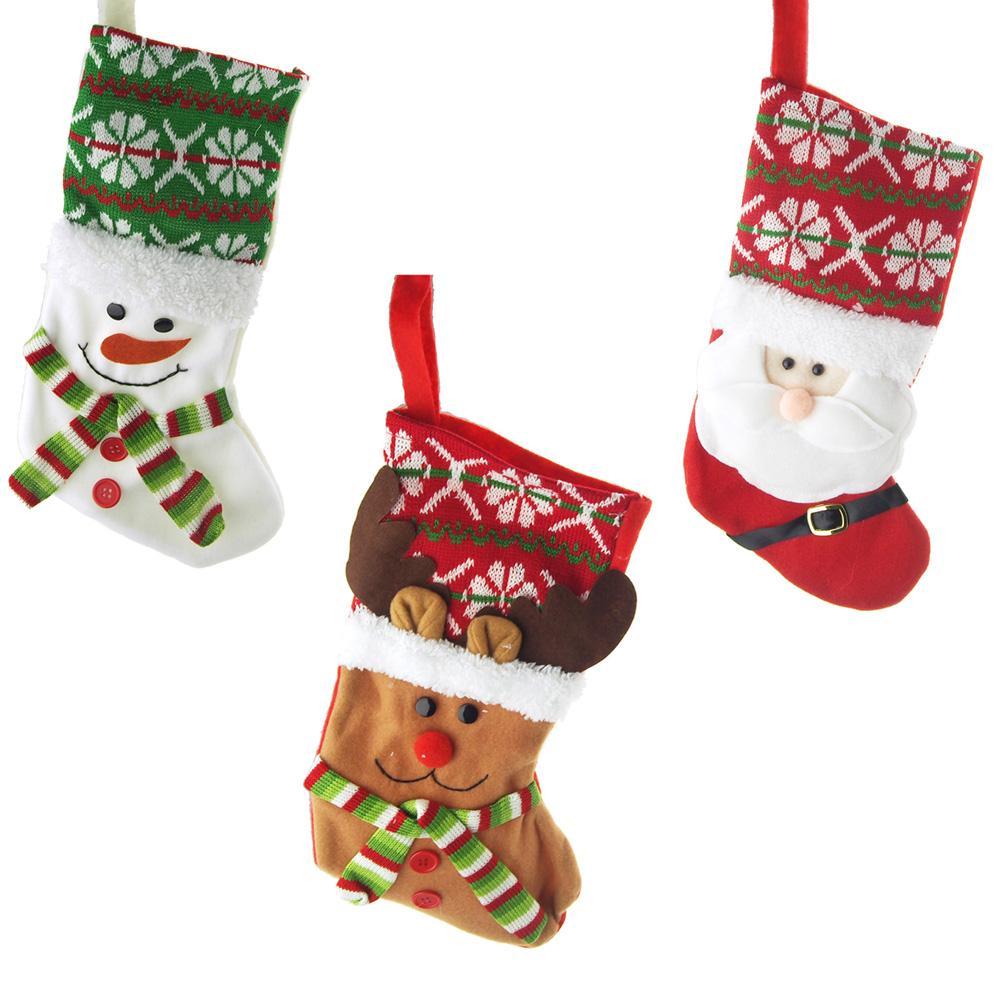 Hanging Felt Reindeer Santa Snowman Christmas Stocking, 13-3/4-inch, 3 Piece