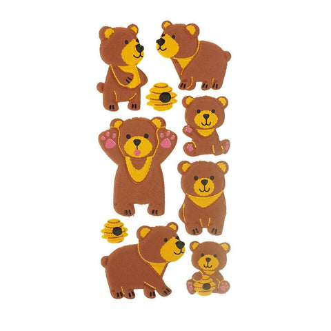 3D Flocked Puffy Honey Bears Stickers, 9-Piece