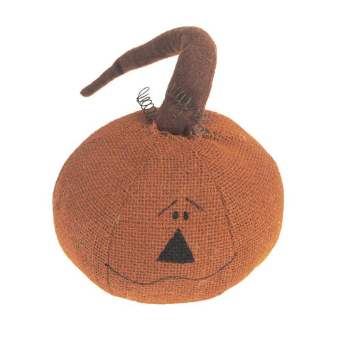 Halloween Stuffed Burlap Curlicue Pumpkin Head, Orange, 6-1/2-Inch