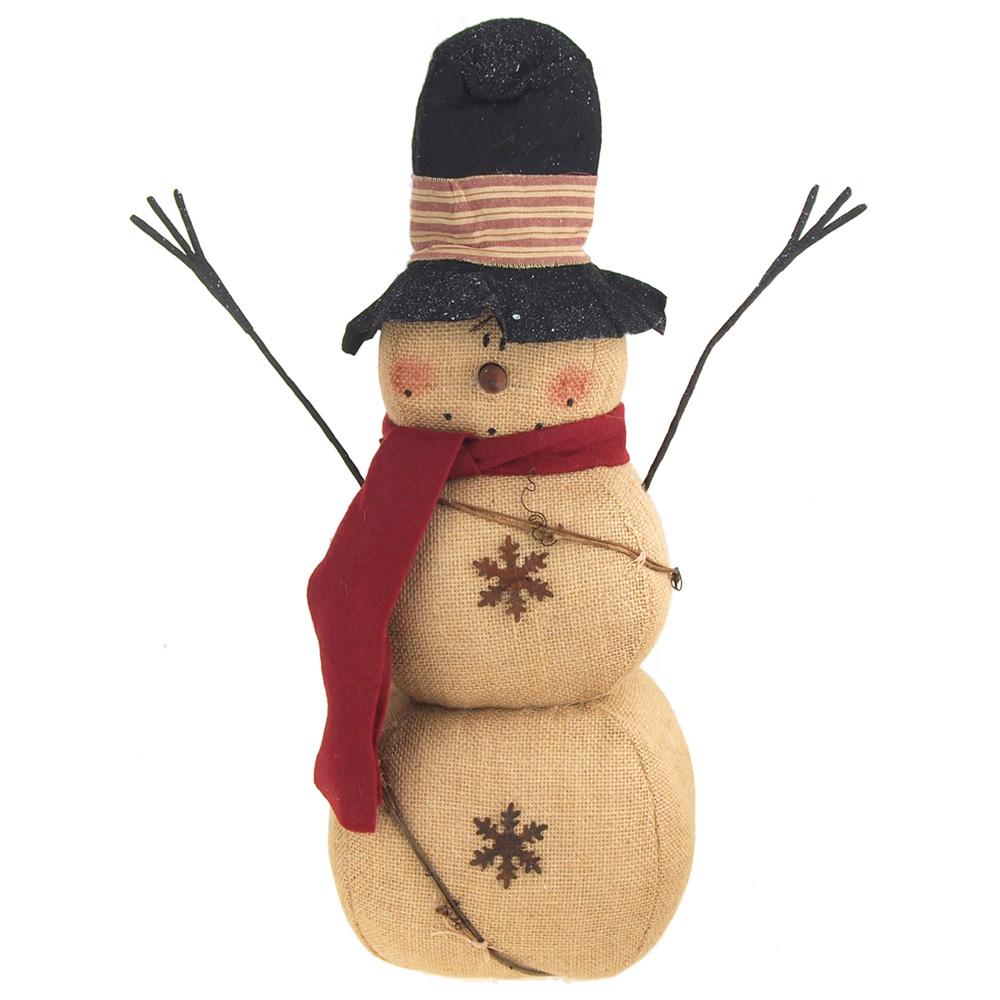 Primitive Snowman Burlap Stuffed Holiday Winter Decor, Natural, 20-Inch