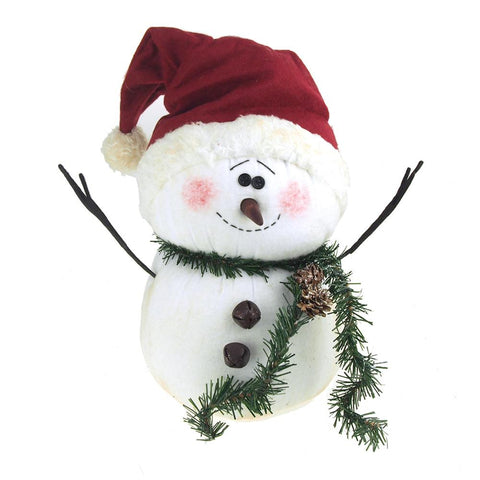 Blushing Plush Snowman with Santa Hat Holiday Winter Decor, White, 13-Inch