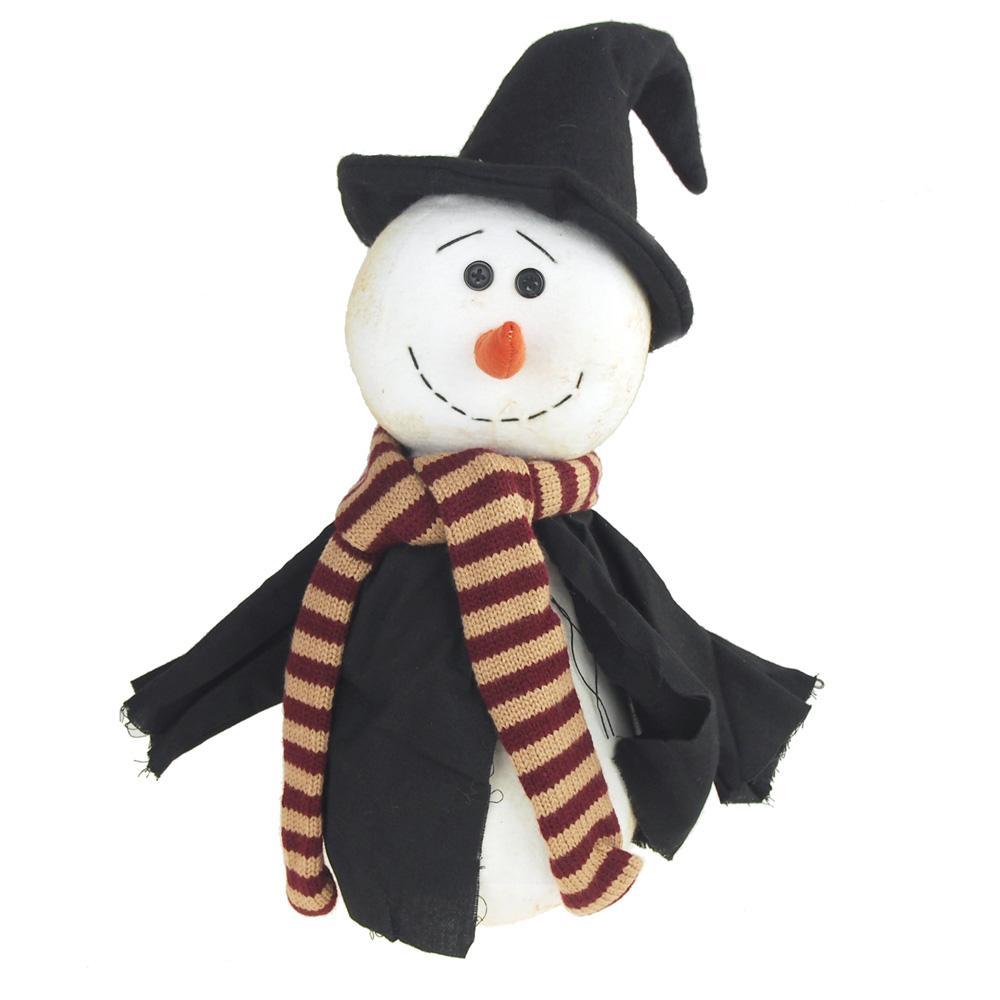 Plush Witch Snowman with Witch Robe and Hat Holiday Decor, White/Black, 15-Inch