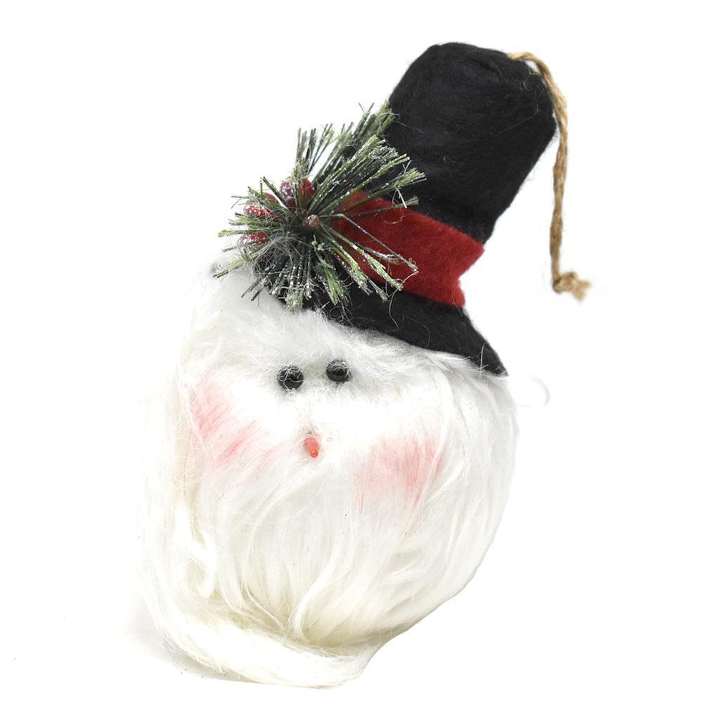 Small Plush Snowman Head and Top Hat Christmas Decor, White, 5-1/2-Inch