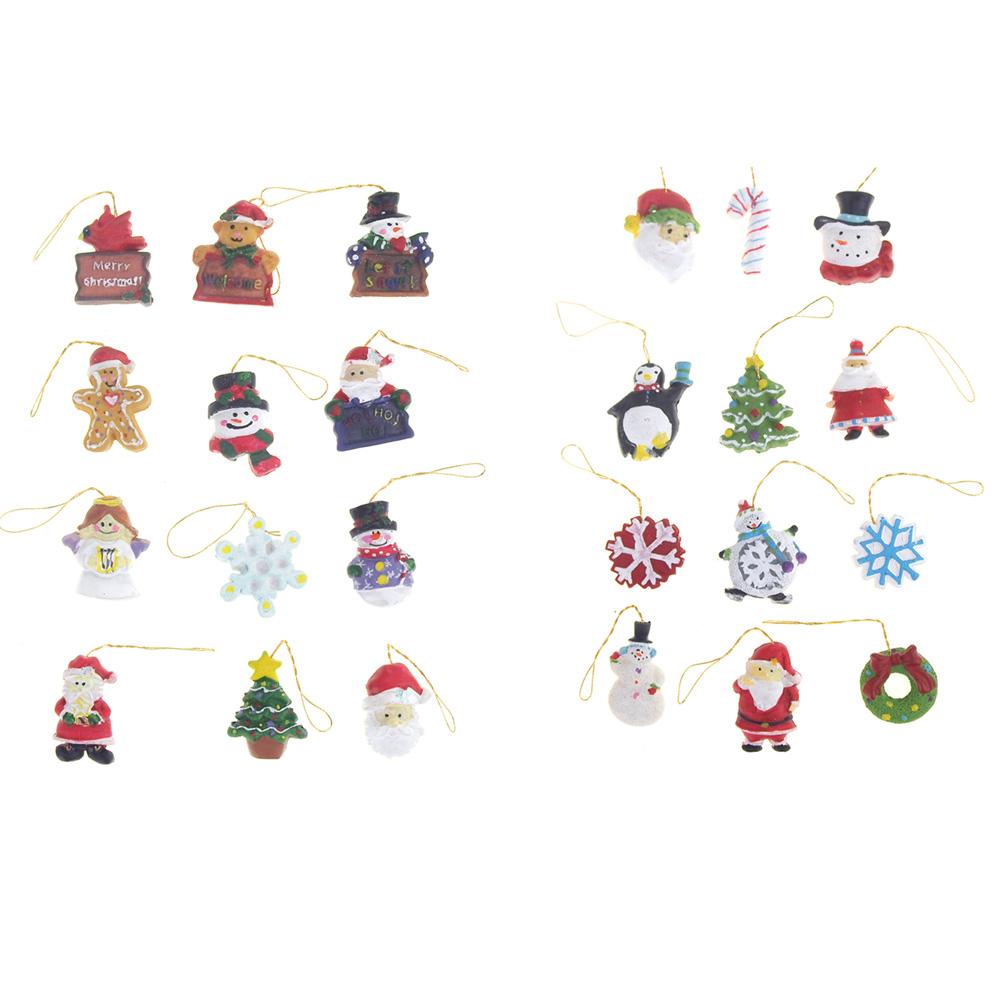 Hanging Miniature Santa Snowman Snowflake Resin Christmas Tree Ornaments, 1-Inch, 2-Pack
