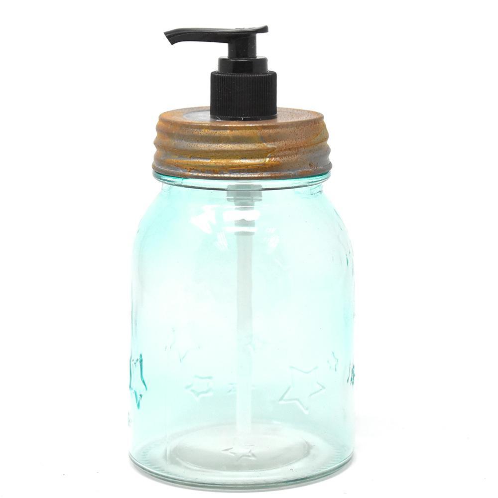 Antique Styled Mason Jar Soap Dispenser, Blue, 7-Inch