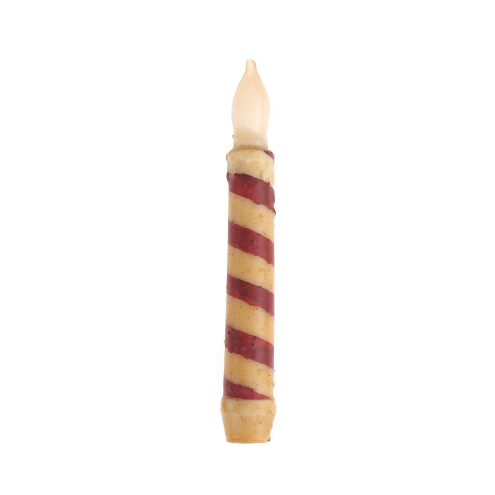 LED Swirl Candy Cane Taper Christmas Candle with Timer, Red/Ivory, 6-1/4-Inch