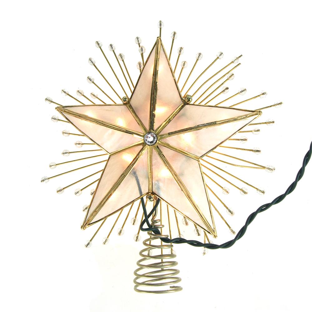 LED 5 Point Capiz Star Christmas Tree Topper with Beads, Gold, 9-Inch