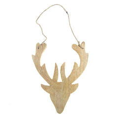 Hanging Distressed Reindeer Head Wooden Christmas Ornament, 5-1/2-Inch