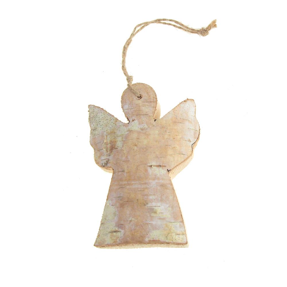 Wooden Angel with Birch Christmas Ornament, Natural, 4-Inch