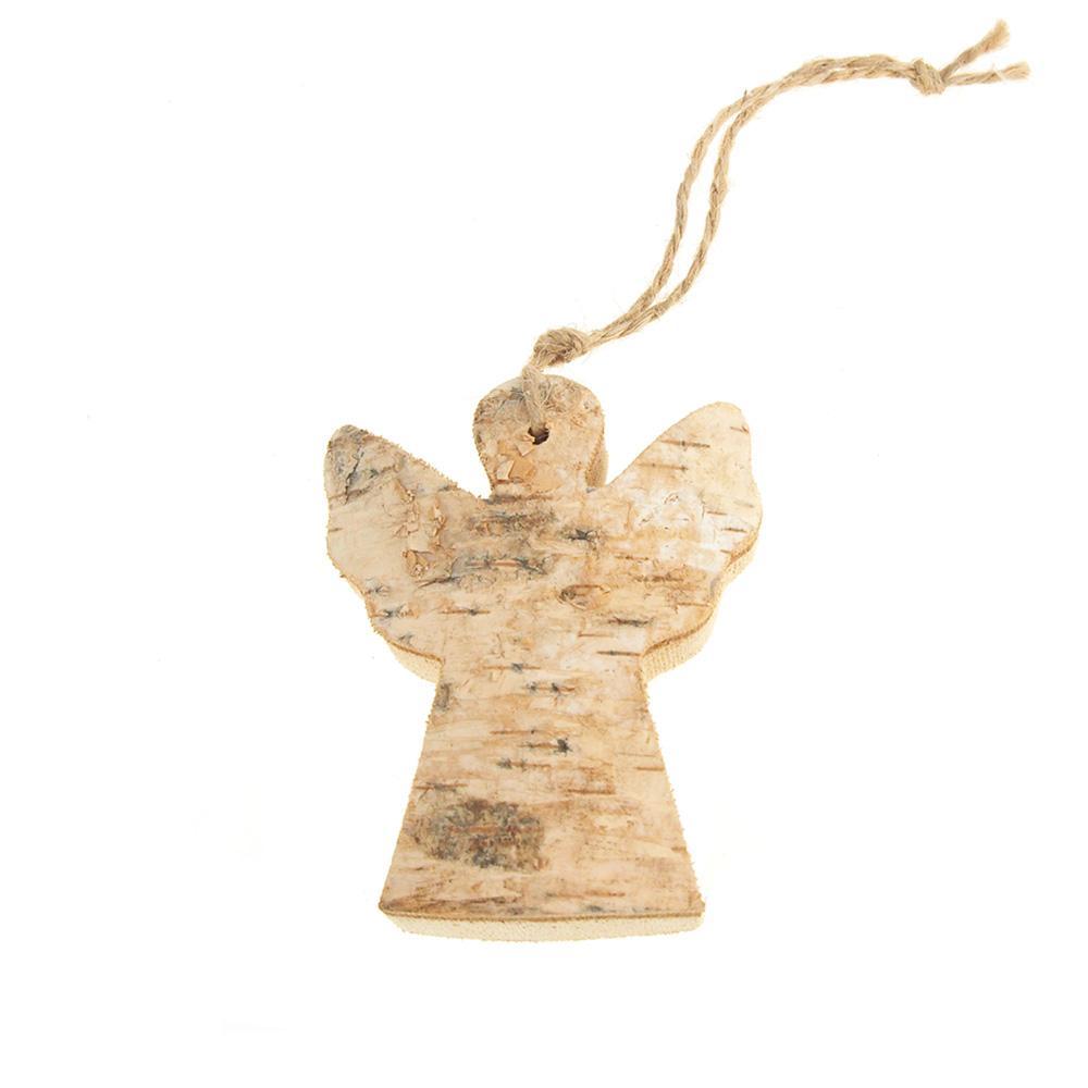 Wooden Angel with Birch Christmas Ornament, Natural, 3-Inch