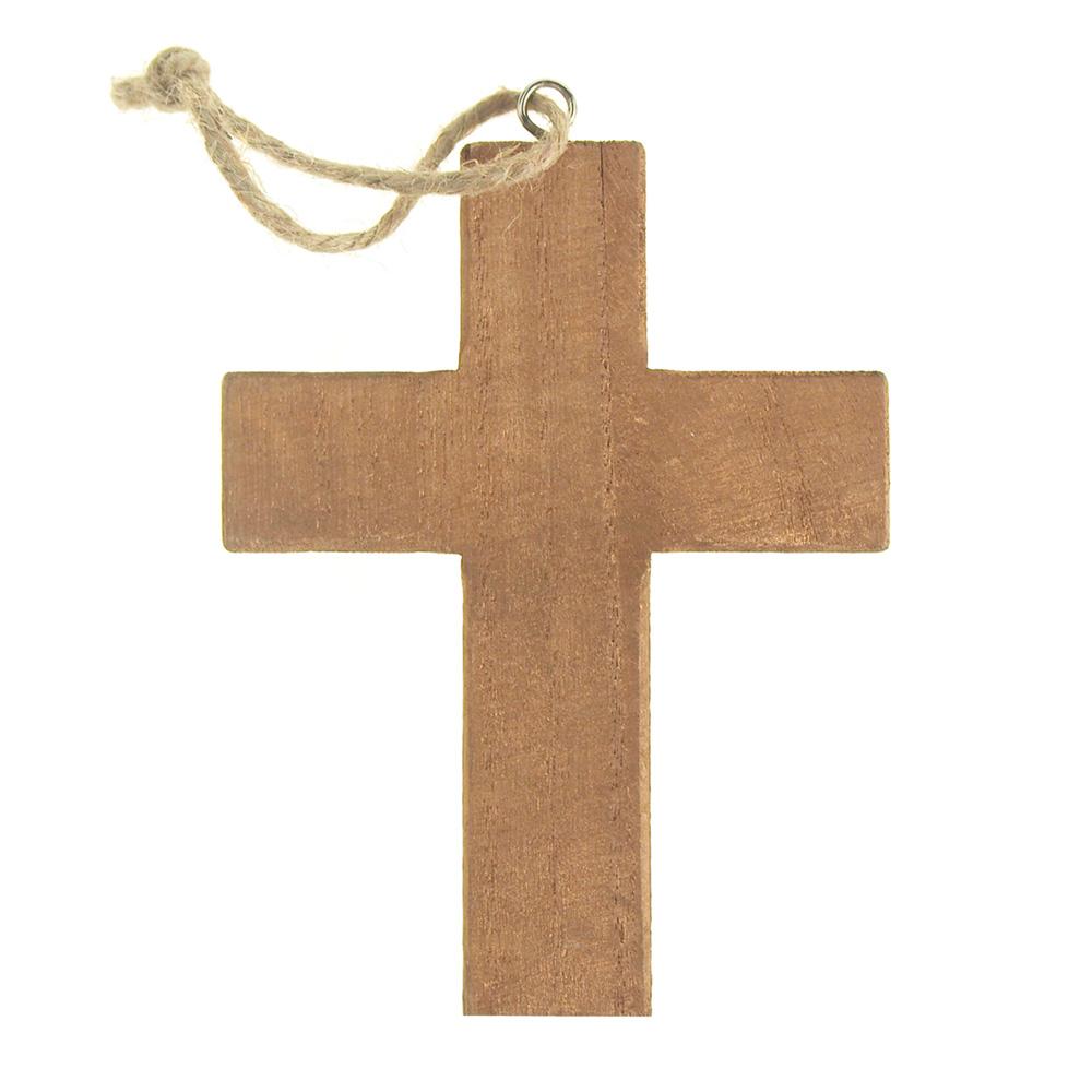 Hanging Wooden Cross Christmas Tree Ornament, Natural, 5-Inch