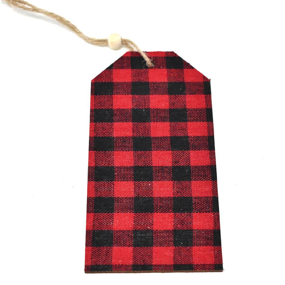 Hanging Buffalo Checkered Wooden Tag, Black/Red, 5-3/4-inch