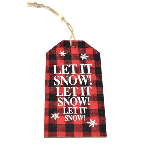 Hanging Let it Snow Wooden Tag, Black/Red, 5-3/4-inch