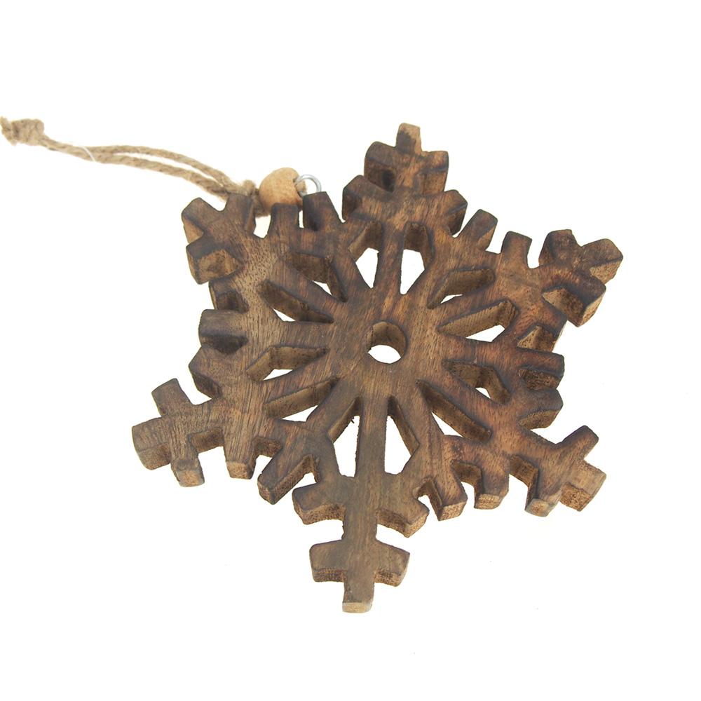 Hanging Wood Fern-like Stellar Dendrite Snowflake Christmas Tree Ornament, Natural, 5-3/4-Inch