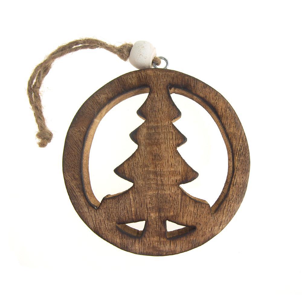 Hanging Wooden Peace Tree Christmas Tree Ornament, Natural, 4-Inch