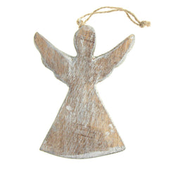 Hanging Wooden Distressed Angel with Wings Christmas Ornament, 4-3/4-Inch