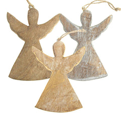 Hanging Wooden Distressed Angel with Wings Christmas Ornament, 4-3/4-Inch