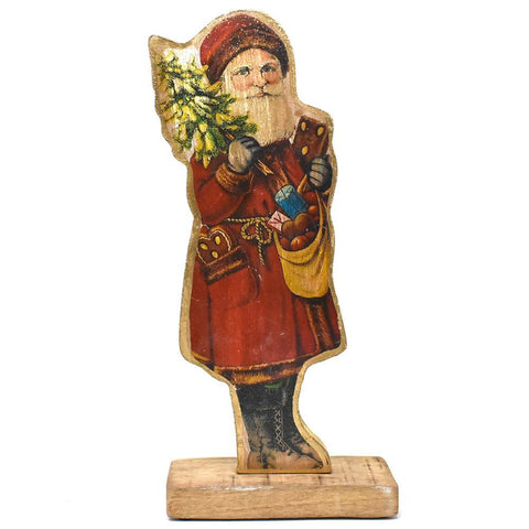 Wooden Santa on Base Tabletop Christmas Decoration, 13-Inch