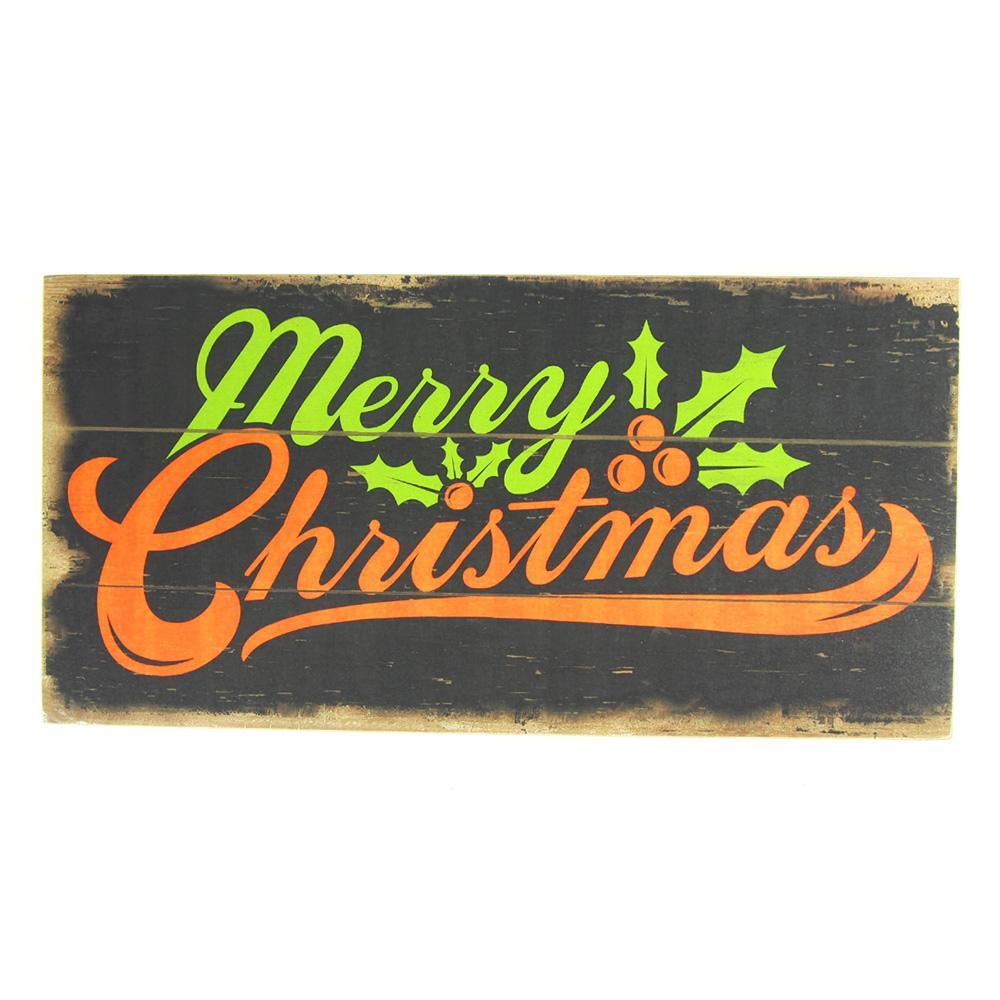 Merry Christmas Mistletoe Large Vintage Style Wood Sign Holiday Decor, Rectangle, Black, 15-3/4-Inch