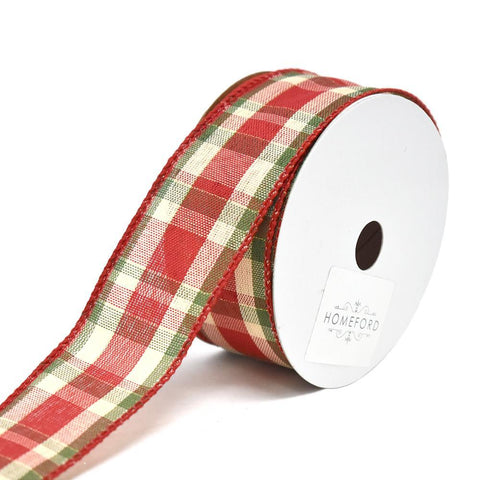 Plaid Prime Wired Christmas Ribbon, 1-1/2-Inch, 10-Yard