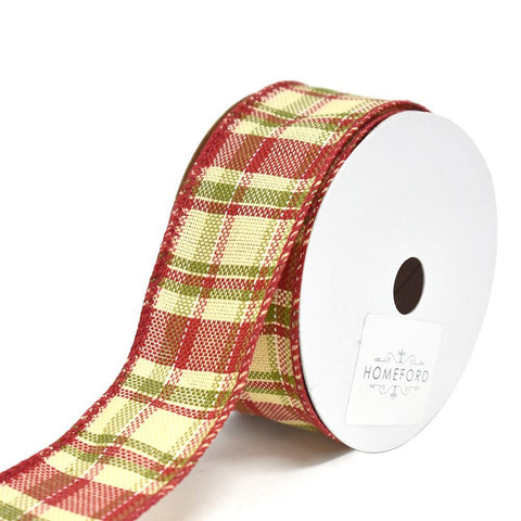 Cranberry Moss Plaid Wired Christmas Ribbon, 1-1/2-Inch, 10-Yard